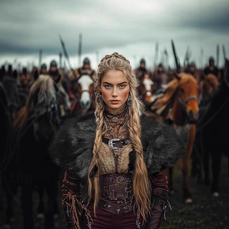 Retro Vintage Medieval Renaissance Cape Shawls Faux Fur Costume Warrior Viking Fancy Dress Women's Viking Halloween Carnival Performance Party LARP Adults Shawl3