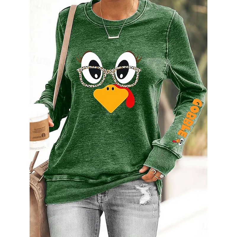 Women's Pullover Sweatshirt Graphic Animal Letter Casual Long Sleeve Crew Neck Round Neck Regular Tops Street Casual Holiday Print Black Red Blue Orange Green Spring Fall Winter