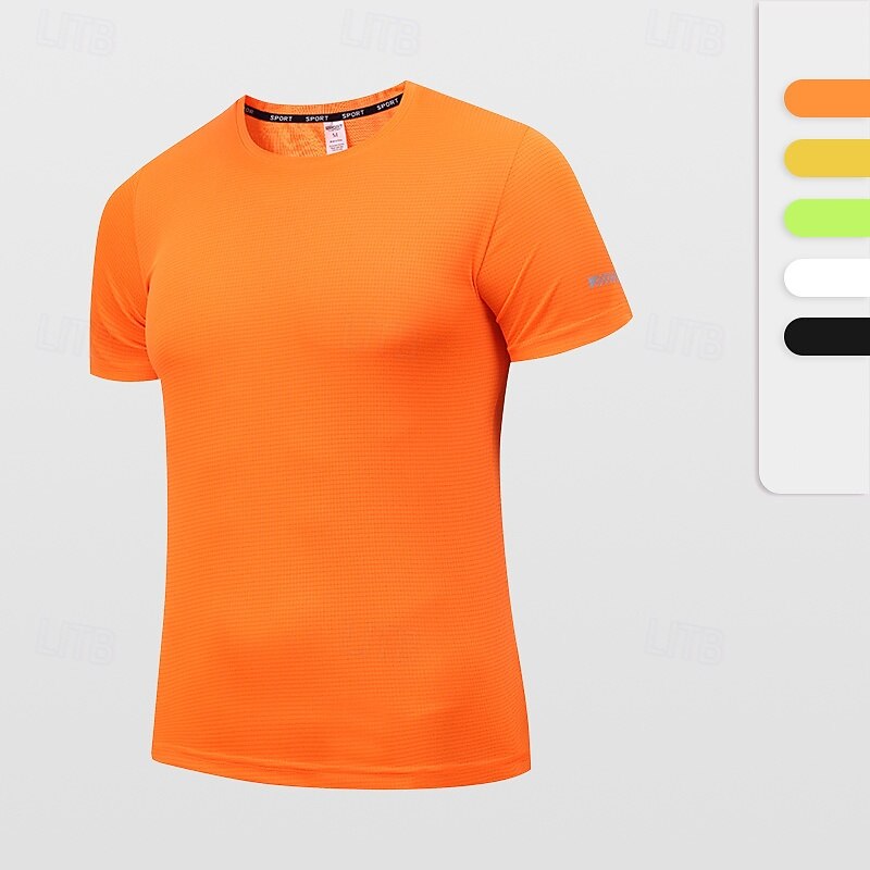 Men's Performance Shirt Sport Tee Shirt Short Sleeve Crew Neck Top Outdoor Quick Dry Sweat wicking anti-odor Breathable Polyester Black White Yellow Tennis Golf Running