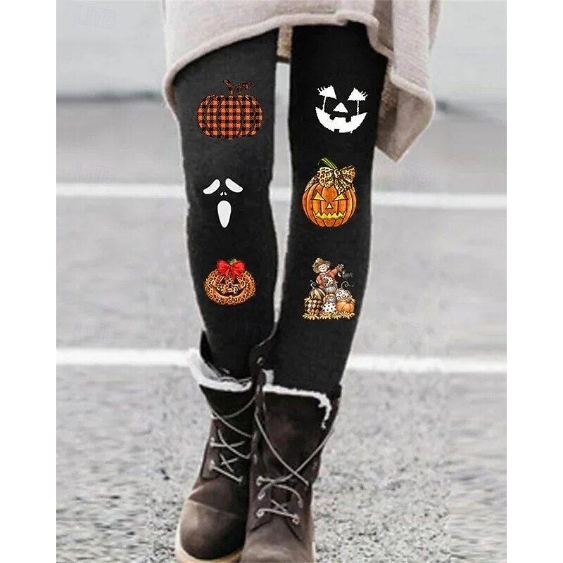 Women's Pants Trousers Leggings Streetwear Casual Full Length High WaistPantsHalloween Pumpkin Elastic Waist Print Breathability Comfortable Stretchy Vacation Street Daily Wear Black Spring Fall