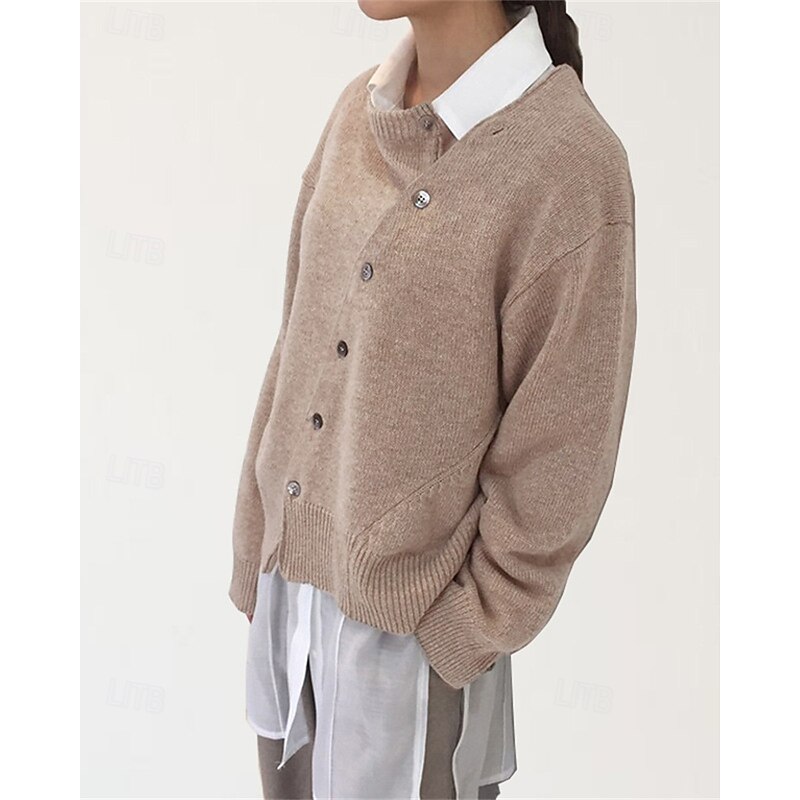 Women's Sweater Cardigan Fashion Streetwear Daily Solid Color Ribbed Open Front Knitted Asymmetric Hem Long Sleeve Regular Tops Knit Holiday Going out Weekend Black White Fall Winter4