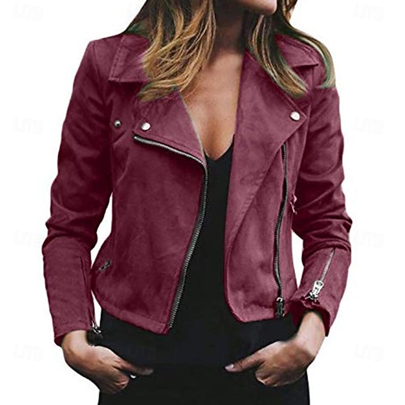 Women's Casual Jacket Comfortable Breathable Full Zip Fashion Casual Plain Casual Daily Wear Regular Turndown Regular Fit Long Sleeve Outerwear Black Pink Burgundy Fall Winter3
