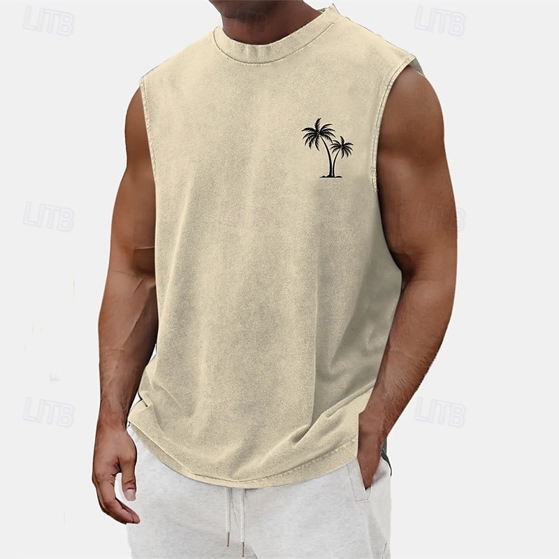 Men's Tank Top Vest Top Undershirt Sleeveless Shirt Sleeveless Crew Neck Summer Coconut Tree Fashion Designer Basic Classic Vacation Street Going out Black Light Green Blue Top Tee for Men3