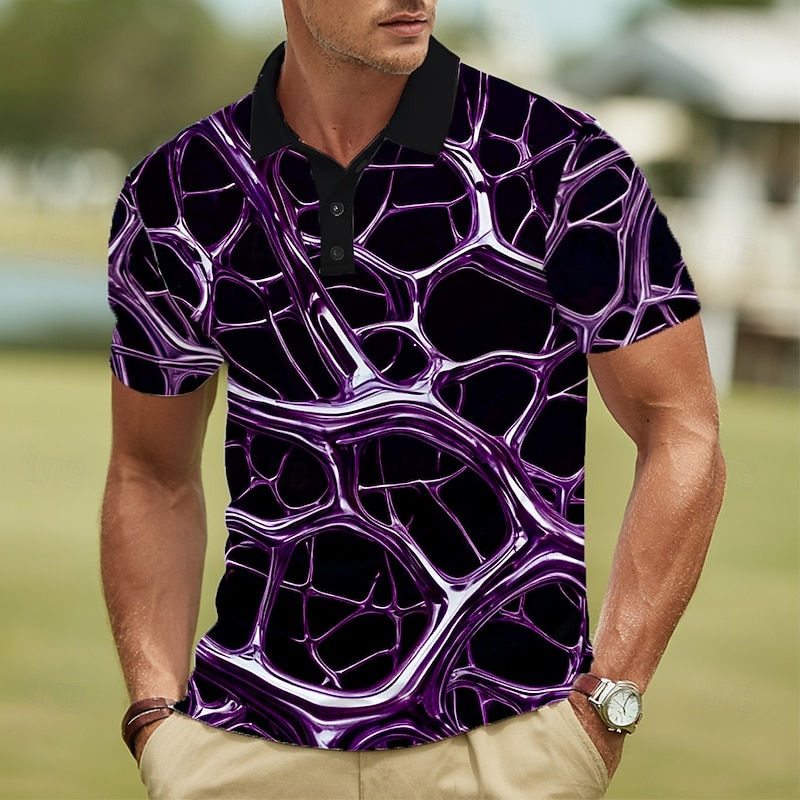 Men's Abstract Geometic Polo Short Sleeve Polo Shirts Lapel Casual Street Athleisure Outdoor clothing Daily Wear 3D Print Buttons Summer Black White Navy Blue4
