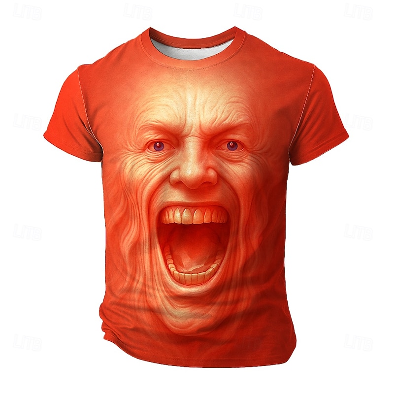 Halloween Men's Optical Illusion 3D T Shirt Short Sleeve T shirt 3D Print Crew Neck Shirt Exaggerated Designer Horror Party Street Casual Blue Orange Khaki Summer Spring All Seasons Clothing Apparel3