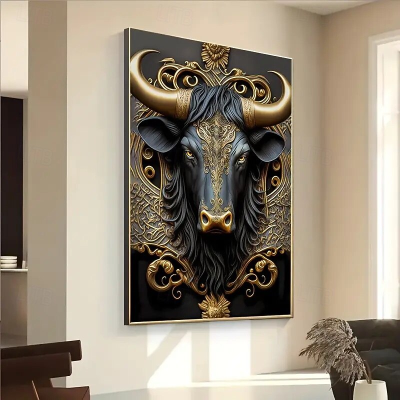 1pc Frameless Modern Bull Gold Art Decorative Canvas Poster For Bedroom And Living Room Decoration