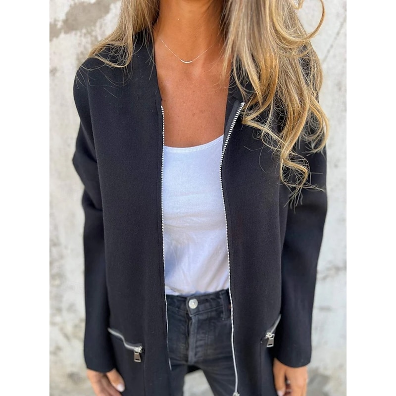 Women's Hoodie Jacket Comfortable Breathable Zipper Pocket Fashion Daily Plain Outdoor Casual Daily Zipper Regular Hoodie Regular Fit Long Sleeve Outerwear Black Red Camel Spring Fall4