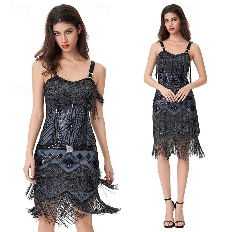 Retro Vintage Roaring 20s 1920s Above Knee Flapper Dress Cocktail Dress The Great Gatsby Flapper Girl Sequins Fringe Fancy Dress Women's Christmas Carnival Wedding Evening Party Masquerade Adults