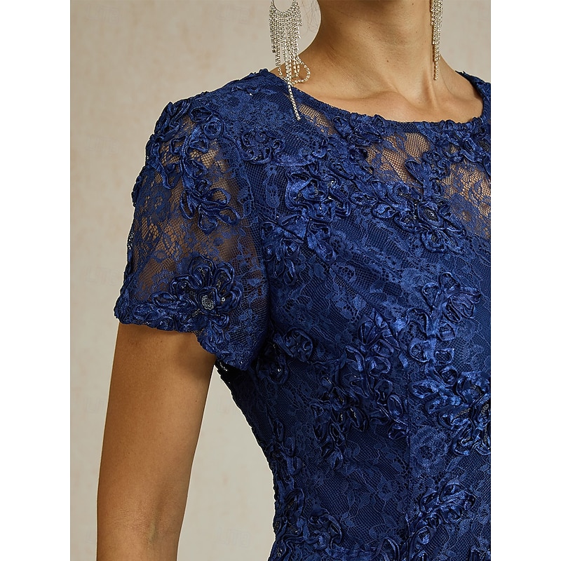 Women's Maxi Dress Sheath Dress Elegant Party Cocktail Regular Fit Solid Color Short Sleeve Crew Neck Navy Blue Summer Spring3