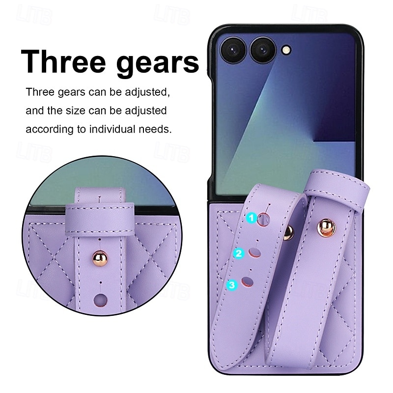 Phone Case For Samsung Galaxy Z Flip 7 Z Flip 6 Z Flip 5 Z Flip 4 Z Flip 3 Back Cover with Wrist Strap Shockproof Retro TPU PU Leather4