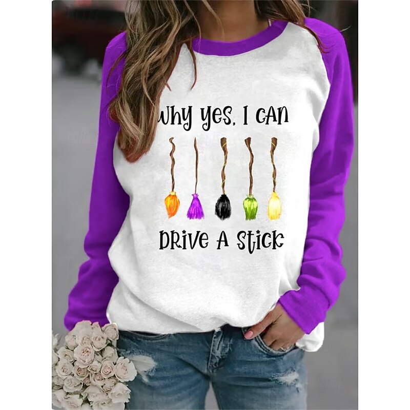 Halloween Women's Pullover Sweatshirt Graphic Halloween Fashion Casual Long Sleeve Crew Neck Regular Tops Street Dailywear Casual Print White Purple Orange Green Fall Winter4