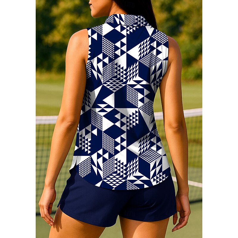 Women's Geometric Tops Sport Shirt Golf Polo Shirt Tennis Shirt Sleeveless Zipper UPF50+ UV Resistant High Elasticity Moisture Wicking Breathable Tennis Pickleball Running Turndown Zip Collar Shirt2