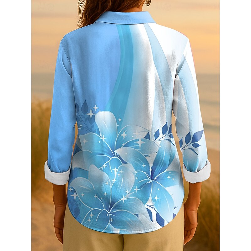Women's Shirt Button Down Tunic Shirt Collar Long Sleeve Floral Graphic Elegant Vintage Tropical Regular Tops Work Daily s Print Pink Blue Purple Green Spring2