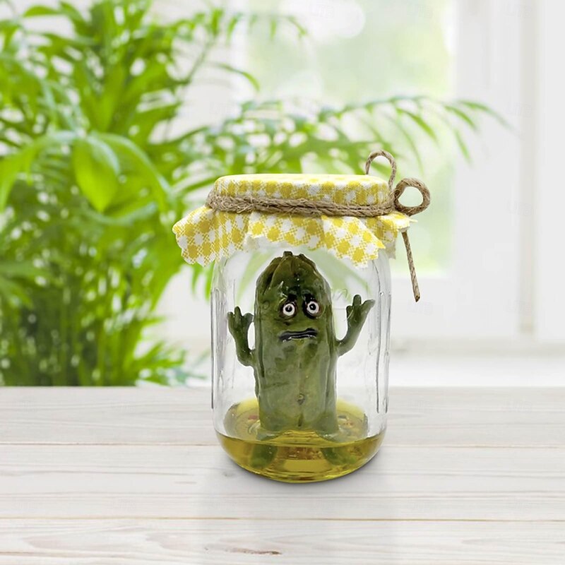 Grumpy Pickle in a Jar Sculpture,Funny Emotional Pickled Cucumber Decoration,Creative Indoor Tabletop Decor,A Pickle with Emotions Ornament,Vegetable Decorations with Ideas4