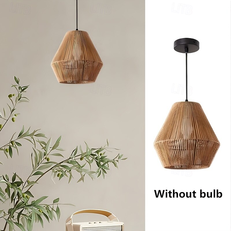 Country Vintage Pendant Light, Metal Braided Rope Material, 31cm Height, Warm White/White Light, E26 E27, Adjustable Chain2