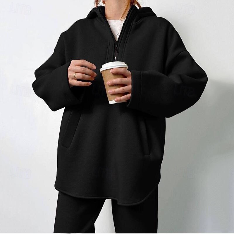 Women's Tracksuit Sweatpants Pullover Sweatshirt Pocket Hooded Solid Colored Clothing Suit Spring Black Blue Gym Training Running High Waist Windproof Lightweight Moisture Wicking Long Sleeve Sport4