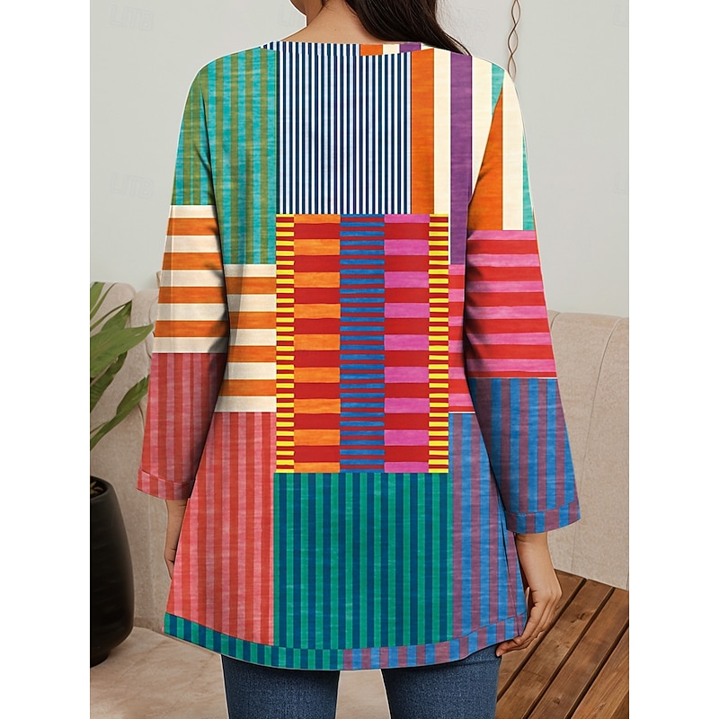 Women's Blazer Work Fall Winter Regular Coat Regular Fit Breathable Elegant Artistic Style Boho Vintage Jacket Long Sleeve Geometric Print Open Front Yellow Pink Blue2