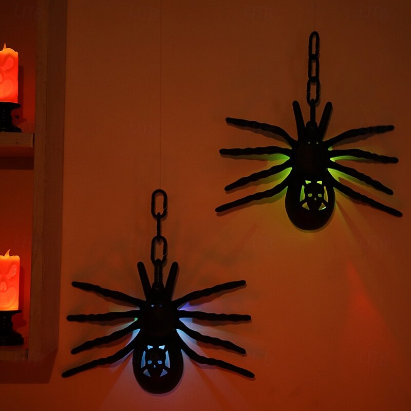 1 Pc Halloween simulation big spider 7 color changing LED luminous decorative light indoor and outdoor restaurant room party prank horror eerie atmosphere light3