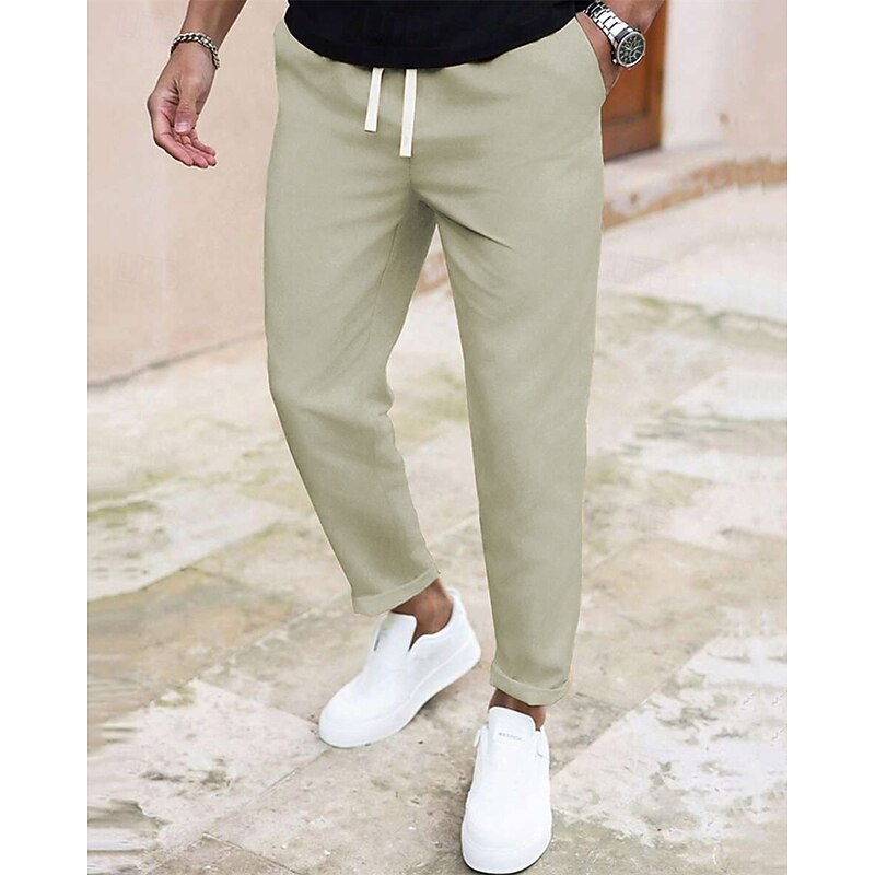 Men's Skinny Trousers Chinos Pocket Drawstring Plain Comfort Ankle-Length Formal Party Work Fashion Classic Style Black Light Green Micro-elastic