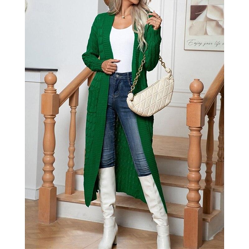 Women's Cardigan Casual Solid Color Chunky V Neck Knitted Long Sleeve Regular Tops Knit Daily Holiday Going out Black Brown Fall Winter2