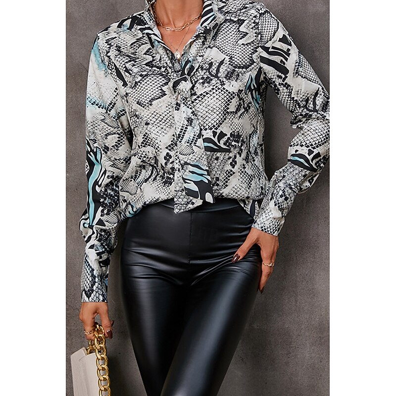 Women's Shirt Floral Daily Stylish Basic Long Sleeve Shirt Collar Regular Tops Work Daily Holiday Buttons Print Black Red Gray Spring Fall3