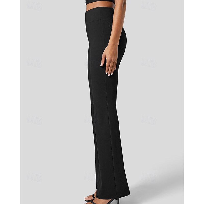 Women's Wide Leg Bell Bottom Slacks Streetwear Casual Full Length Natural Plain Pocket Elastic Waist Comfy Outdoor Vacation Holiday Dark-Gray Black Army Green Dark Blue Fall Regular Fit2