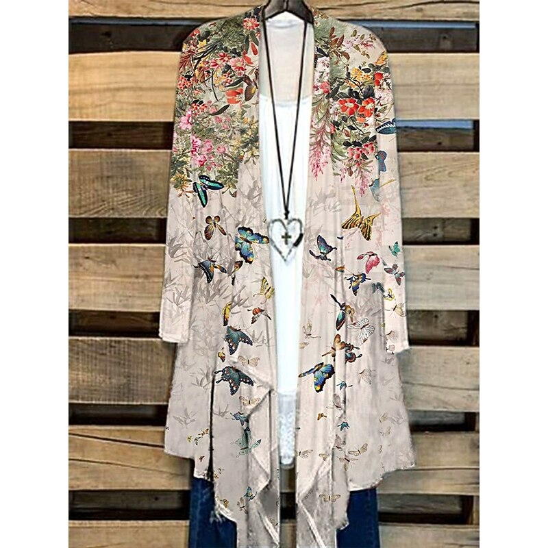 Women's Shirt Ombre Floral Graphic Elegant Stylish Basic Long Sleeve V Neck Regular Tops Daily Light Brown Light Purple Khaki Summer Spring3