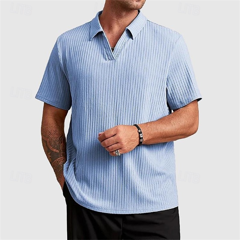 Men's Golf Shirt Golf Polos Shirts Work Casual Lapel Short Sleeve Basic Modern Plain Jacquard Summer Regular Fit Black White Pink Blue Purple Khaki Golf Shirt