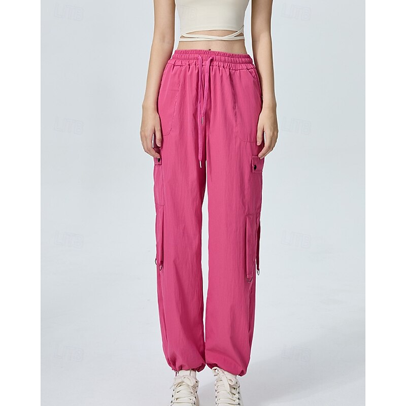 Women's Cargo Pants Slacks Streetwear Casual Full Length Natural Plain Pocket Elastic Drawstring Design Soft Daily Wear Weekend Black Red Fuchsia Silver Gray Fall Regular Fit2