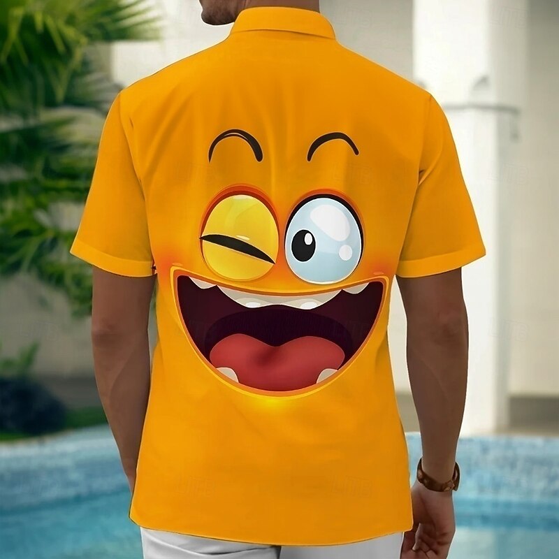 Men's Cartoon Funny Smile Face Shirt Summer Shirt Button Up Shirt Short Sleeve Fashion Casual Outdoor Vacation Dailywear Summer Spring Turndown 3D Print Collared Shirts Front One Pocket Orange2
