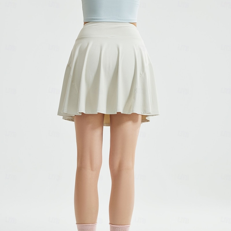 Women's Patchwork Solid Colored Tennis Skirts with Shorts Tennis Skirt with Leggings Sport Skirt 1 PC Sporty Reduces Chafing High Elasticity Professional Tennis Running Fitness Skirt Black Cream2