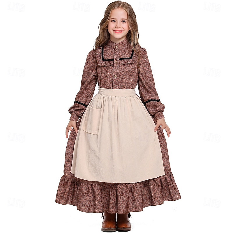 19th Century 1800s Old West Prairie Dress Pioneer Fancy Dress Girls' Halloween Carnival World Book Day School Event Dress Up Historical reenactment Kid's Dress Apron2