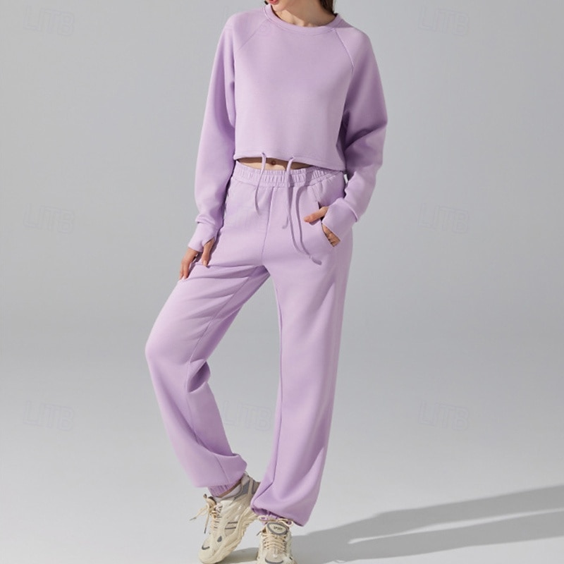 Women's Lounge Sweatsuit Pullover Sweatsuit Fall Drawstring Solid Color Clothing Suit Black Blue Outdoor Running Yoga High Waist Lightweight Softness Warm Long Sleeve Sport Activewear Loose Fit2