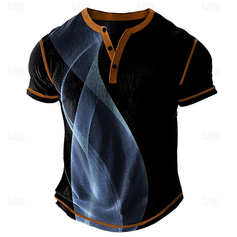 Men's Graphic Abstract Henley Shirt Waffle T Shirt Short Sleeve Daily Retro Vintage Classic Sports Outdoor Casual Holiday Spring & Summer All Seasons Blue Yellow Green Red Grey Henley Henley T-Shirt2