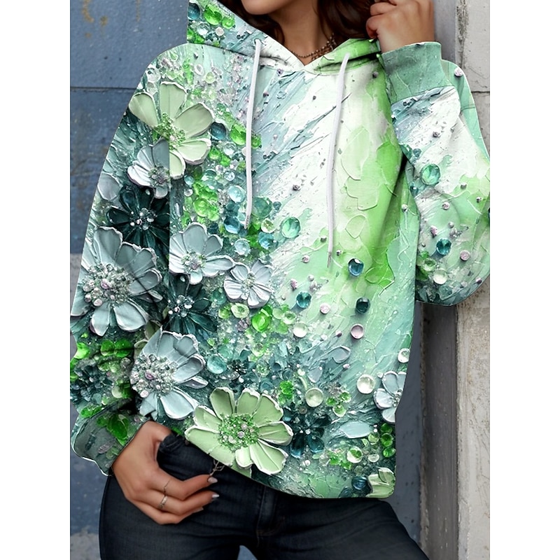 Women's Hoodie Pullover Sweatshirt Oversized Long Sleeve Casual Graphic Floral Warm Active Hooded Regular Tops Street Dailywear Print Light Pink Light Green Blue Spring Fall Winter3