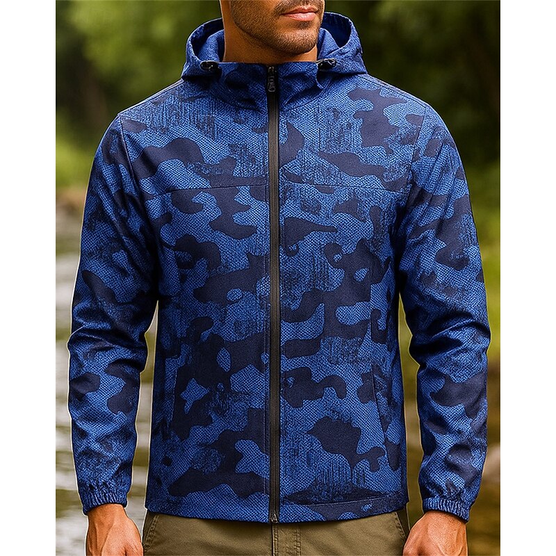Men's Windbreaker Softshell Jacket Hiking Jacket Outdoor Windproof Quick Dry Lightweight Breathable Hiking Outfits Hiking Clothes Spring Autumn / Fall Jacket Tennis Golf Running Camo Blue2