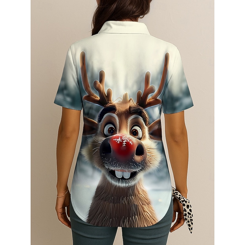 Christmas Women's Shirt Long Sleeve Button Down Blouse Graphic Animal 3D Vintage Tropical Daily Sleeveless Short Sleeve Shirt Collar Regular Tops Daily Sage Green Brown Green Summer Spring Winter2