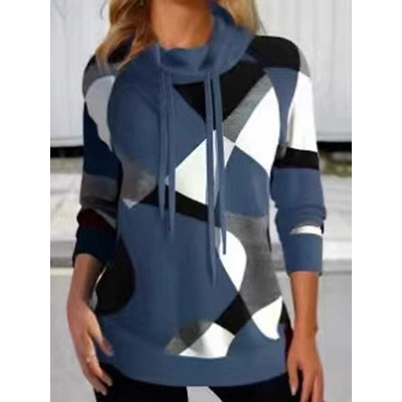 Women's Pullover Sweatshirt Geometric Casual Long Sleeve Turtleneck Regular Tops Street Dailywear Print Red Blue Gray Fall Winter2