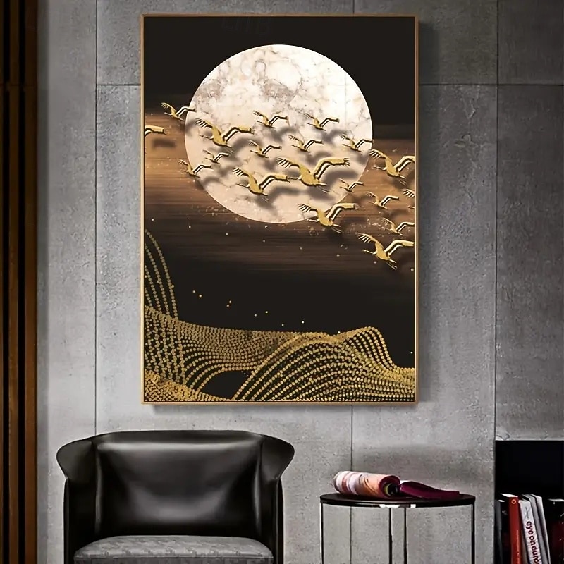 A Frameless Golden Goose And Moon Abstract Canvas Wall Art Modern Decorative Poster Suitable For Bedroom Living Room And Classroom Decoration4