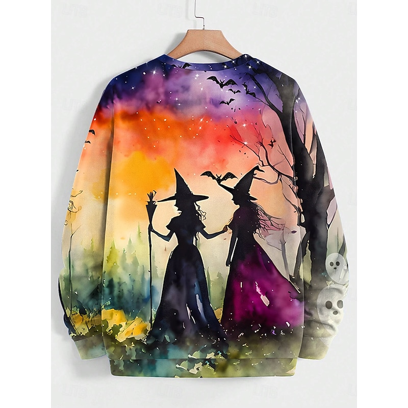 Halloween Women's Sweatshirts Witch Graphic Casual Long Sleeve Crew Neck Regular Tops Street Print Yellow Orange Green Fall Winter3
