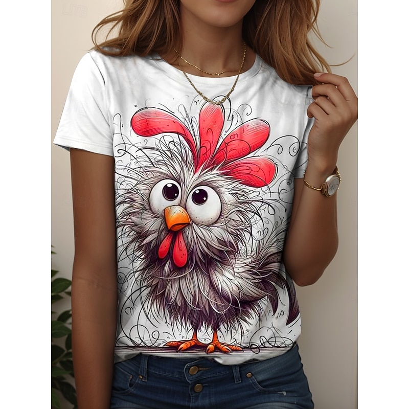 Women's T Shirt Graphic Animal Vintage Stylish Casual Short Sleeve Crew Neck Regular Tops Daily Weekend Print White Red Khaki Summer Spring