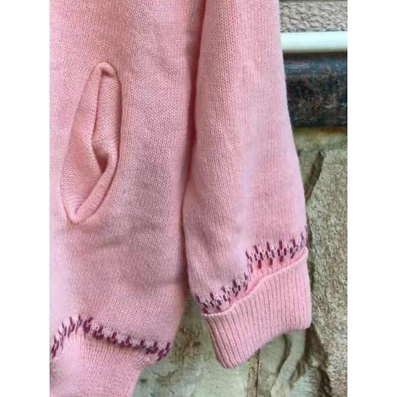 Women's Cardigan Vacation Fashion Streetwear Geometric Ribbed Hooded Knitted Print Front Pocket Long Sleeve Regular Tops Knit Outdoor Daily Pink Fall Winter4