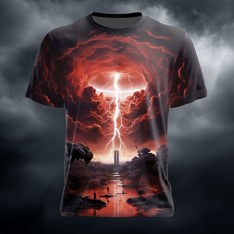 Men's Lightning 3D T Shirt Short Sleeve T shirt 3D Print Crew Neck Shirt Exaggerated Designer Party Street Casual Yellow Red Blue Summer Spring All Seasons Clothing Apparel S M L XL XXL XXXL