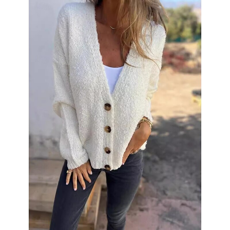 Women's Coat Warm Comfortable Knit Fashion Daily Plain Outdoor Casual Daily Single Breasted Regular V Neck Regular Fit Long Sleeve Outerwear White Pink Green Spring Fall3