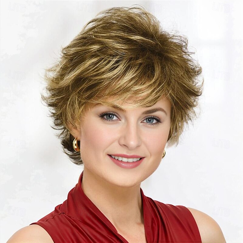 Synthetic Wig Curly With Bangs Machine Made Wig Short A1 Synthetic Hair Women's Soft Fashion Easy to Carry Blonde Brown Multi-color