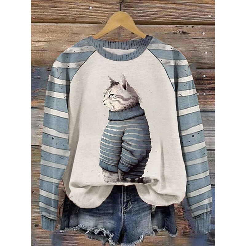 Women's Pullover Sweatshirt Graphic Animal Fashion Casual Long Sleeve Crew Neck Regular Tops Street Dailywear Print Blue Green Beige Fall Winter2