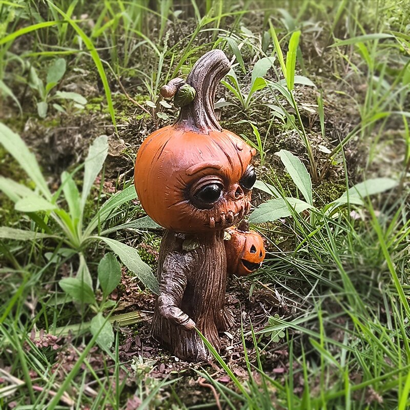 Halloween Pumpkin Elf Resin Figurine, Garden Gnome Style Halloween Decoration, Holiday Desktop Ornament for Yard, Patio, Table or Indoor Festive Display4
