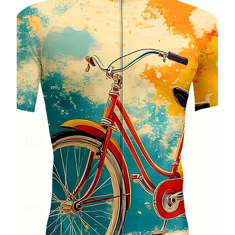 Men's Cycling Jersey Graphic Geometric Short Sleeve Bike Jersey Top with 3 Rear Pockets UV Resistant Quick Dry Front Zipper Reflective Strips Sports Khaki Clothing Apparel3