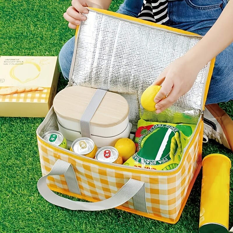 Large Insulated Picnic Tote Bag - Red & White Checkered Oxford Fabric Multi-Purpose Outdoor Travel & Camping Storage Basket with Laptop Sleeve Ideal for Picnics Parties Festivals - Perfect Gift4