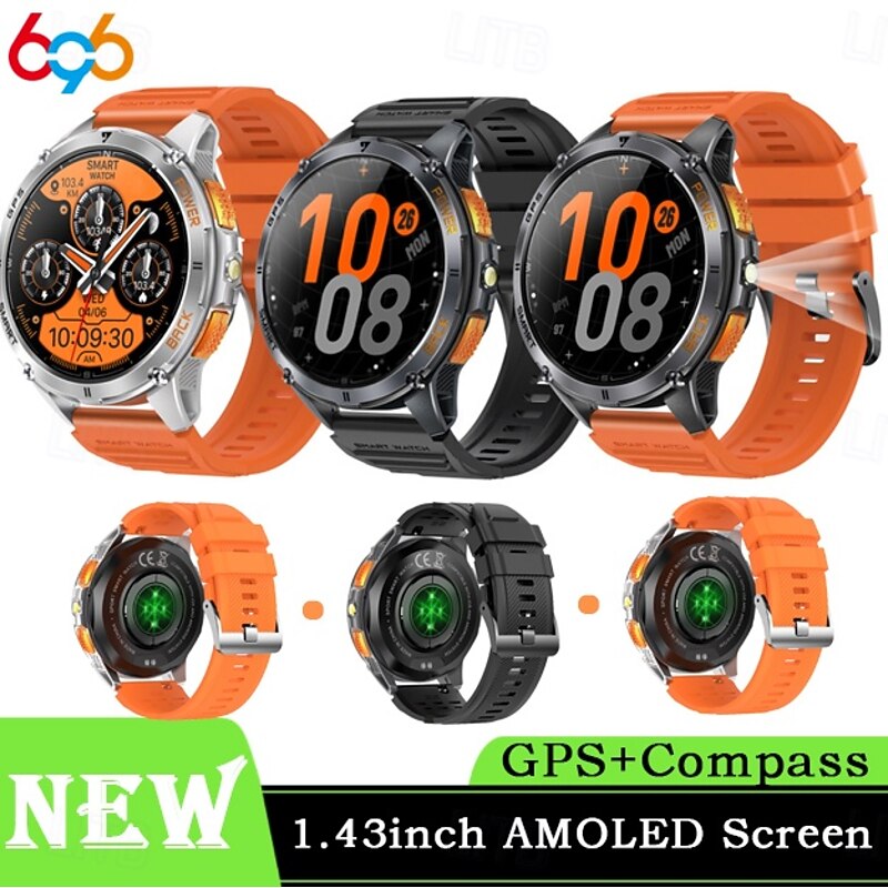 New Premium GPS Smart Watch Outdoor Altimeter Barometer AMOLED Screen Built-in GPS & Compass Military Sports Smartwatch Men